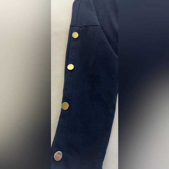 Talbots Petite Navy Button-Sleeve Cotton Top - Picture 4 of 5